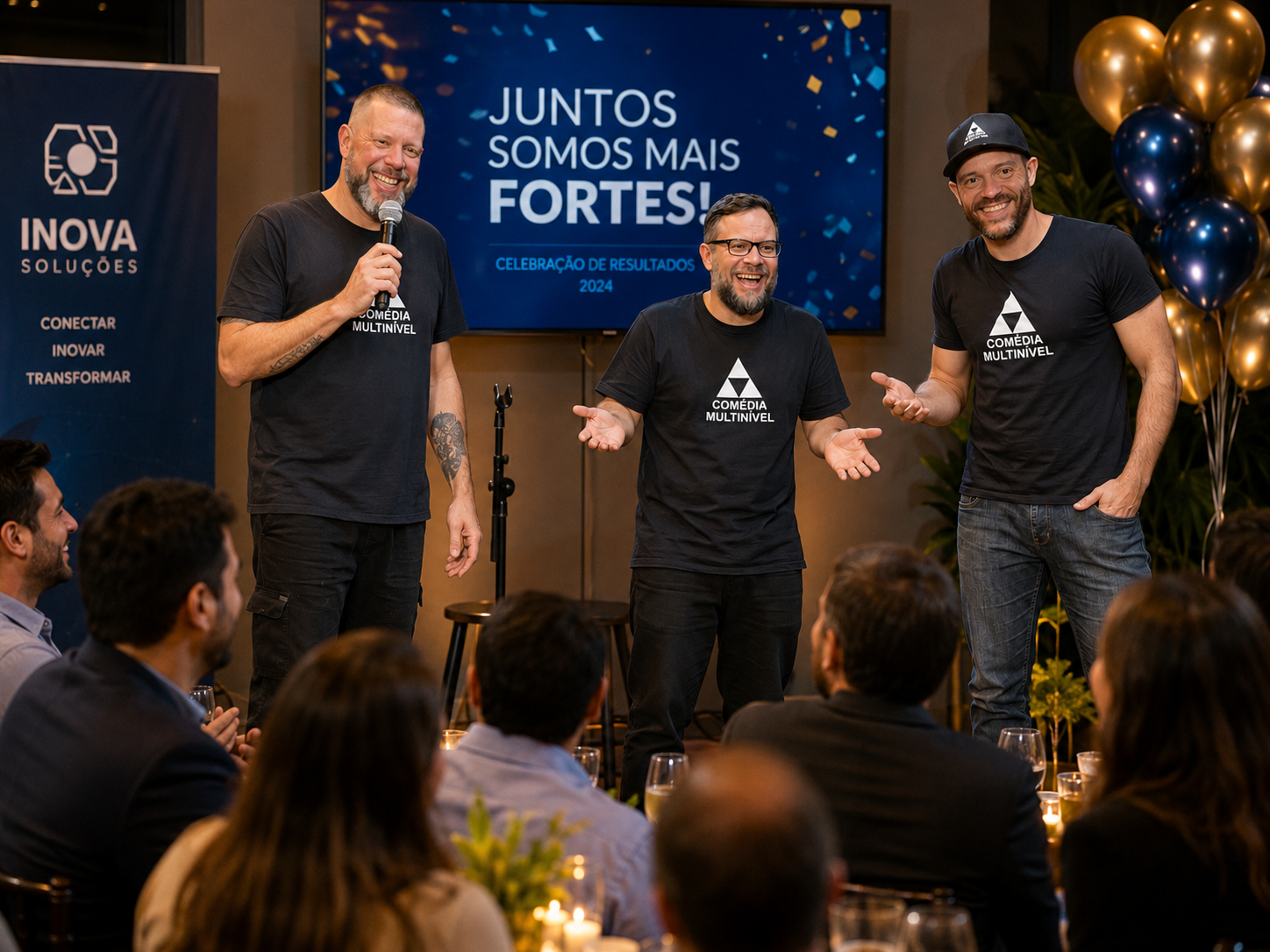 Show do Comédia Multinível com interação e improviso